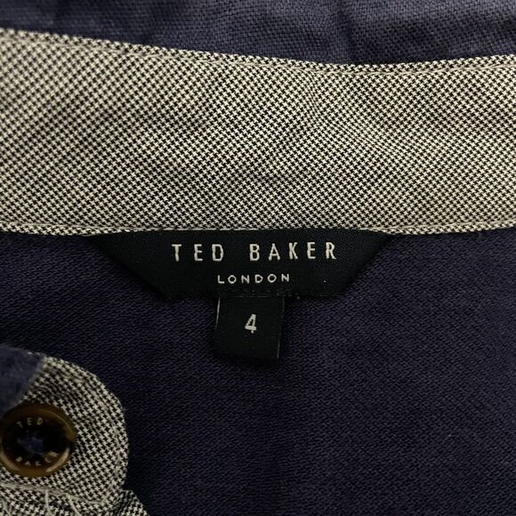 Ted Baker Men's Size 4 / Large Blue Cotton / Viscose Short Sleeve Polo Shirt - Picture 5 of 6